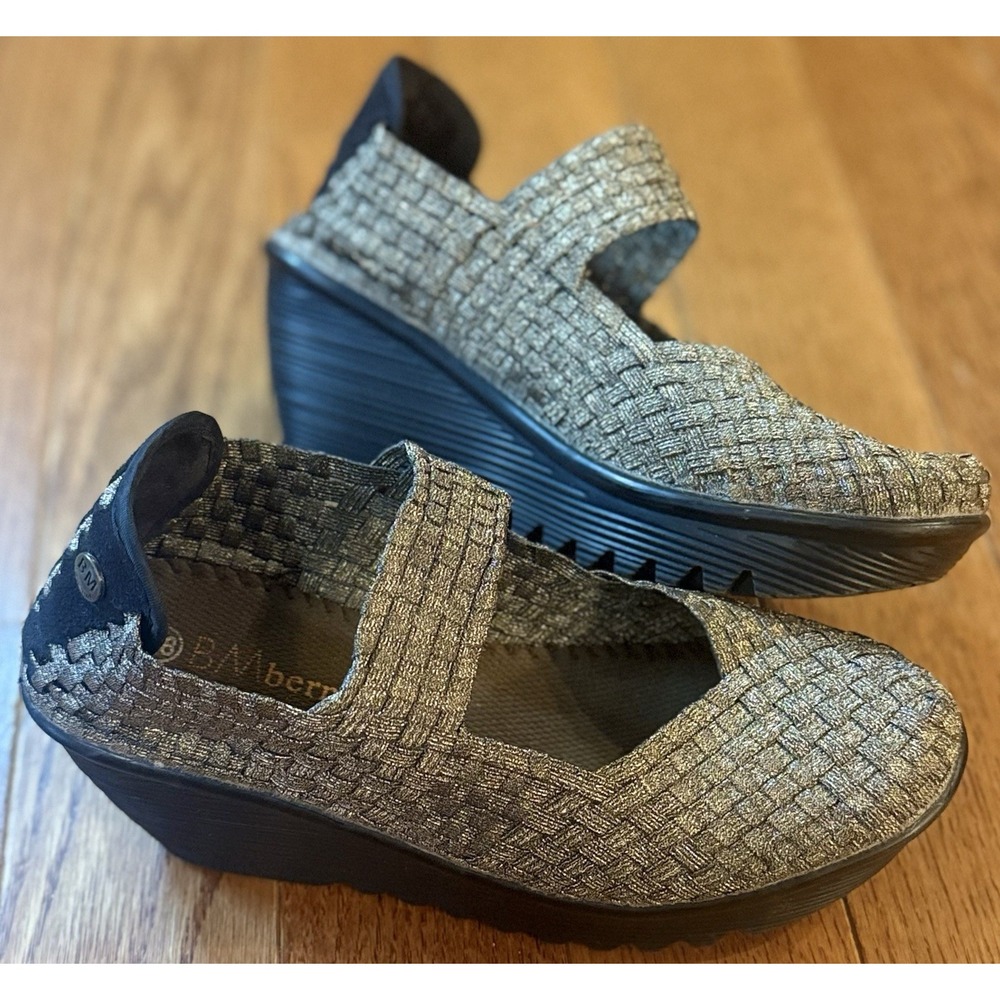 Bernie Mev Cleopatra Bronze Metallic Wedge Pumps Woven Size 38 US 7 Comfort